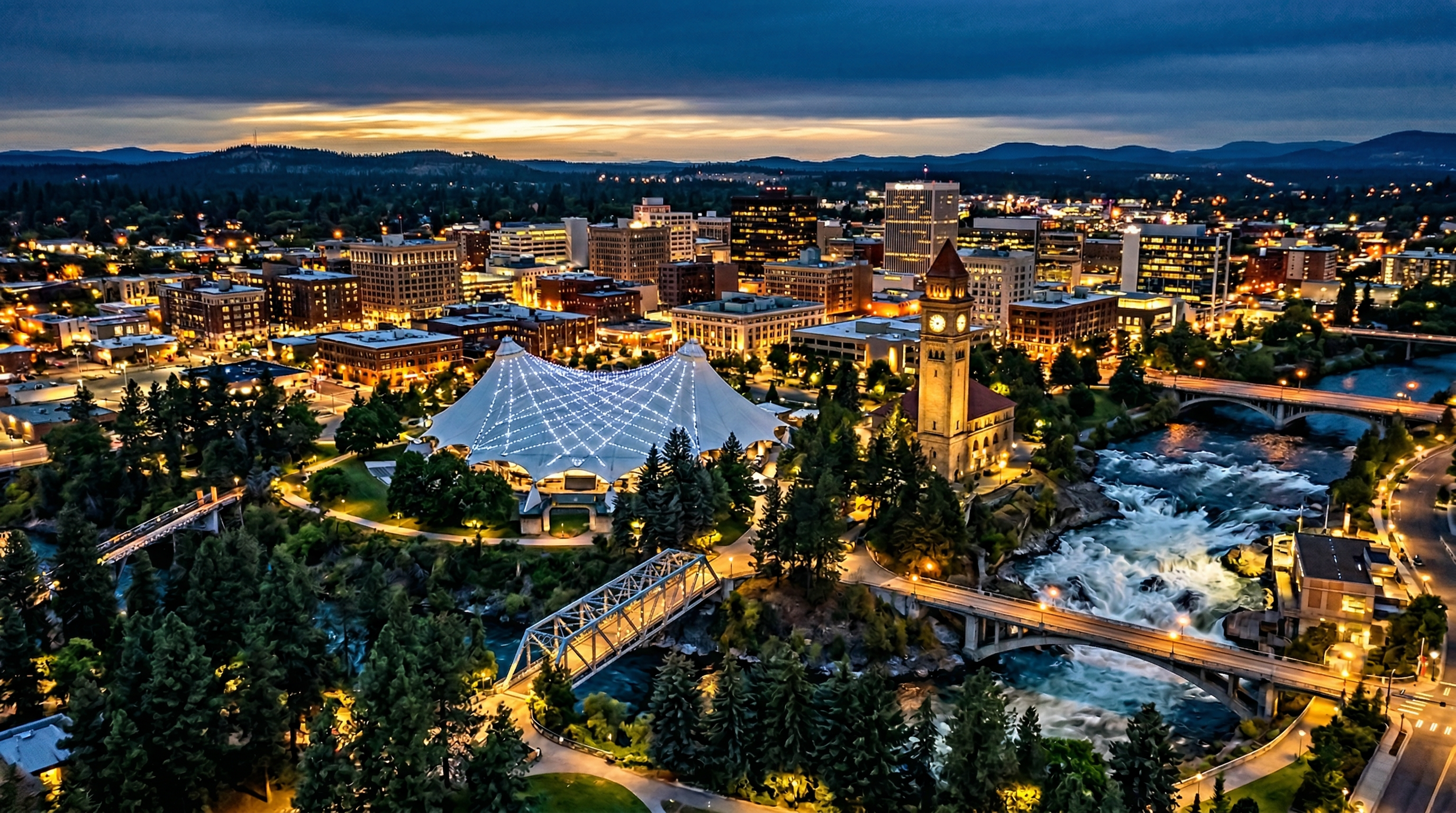 Aerial view of a beautifully maintained commercial property in the Spokane area
